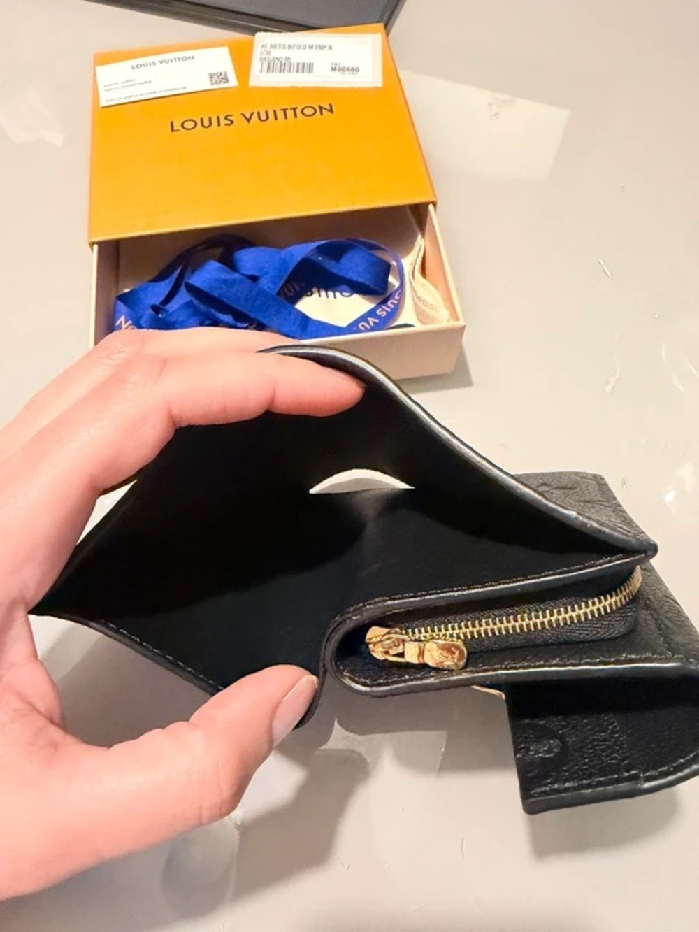 Louis Vuitton Black Embossed Monogram Leather Wallet with Gold Hardware - Picture 5 of 13